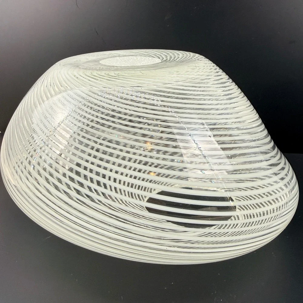 Vintage Murano‎ Venini Mezza Filigrana Glass Vase White Latticino Spiral MCM